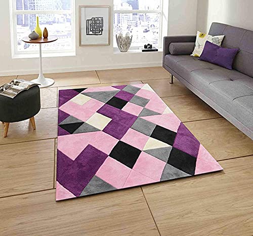 Image of Handmade Tuffted Pure Woollen Thick Geometrical Carpet for Living Room and Bedroom with 1.4 Inch Pile Height Size 2 x 6 feet Mult New FTE06