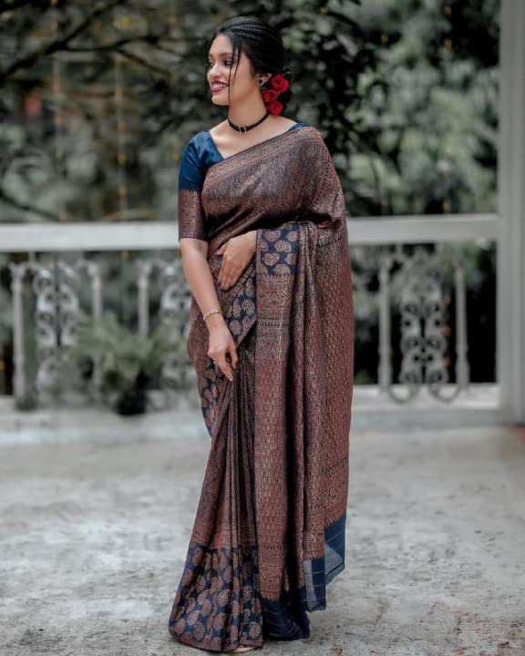 Image of Flosive Women's Present Banarasi Soft Lichi Silk Saree Beautiful Jacquard Rich Pallu Design Work Zari Woven Kanjivaram Silk Style Saree With Soft Lichi Silk Blouse Piece Ayn Royal Mix