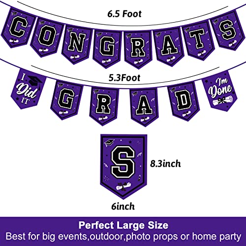 Image of 2026 Purple Graduation Banner - No DIY Required Graduation Party Supplies Decorations Grad Banner for College, High School Party (Purple and Black Congrats Grad)