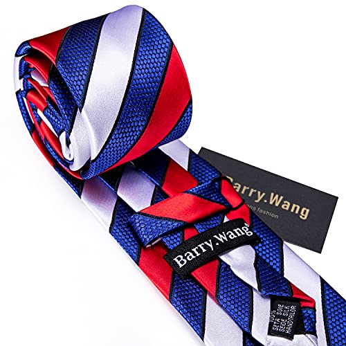 Image of Barry.Wang Tie Sets for Men Silk Stripe Necktie Woven Checkered Handkerchief Cufflinks Formal Business Wedding