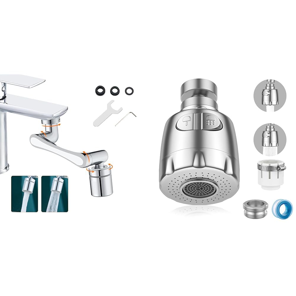 Robinet magique pivotant 1440° Ibergrif M91006 avec mousseur double jet réglable