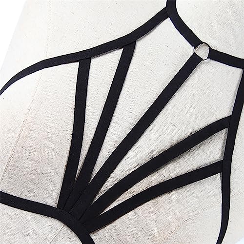 Offene Harness Bar für Frauen,Sexy Körper Harness BH Punk Körper Brustgurt Bikini BH Mehrschichtig Riemchen Accessoires Verführerisch Verstellbarer Halter Gürtel Bralette Crop Top Punk Gothic Schwarz
