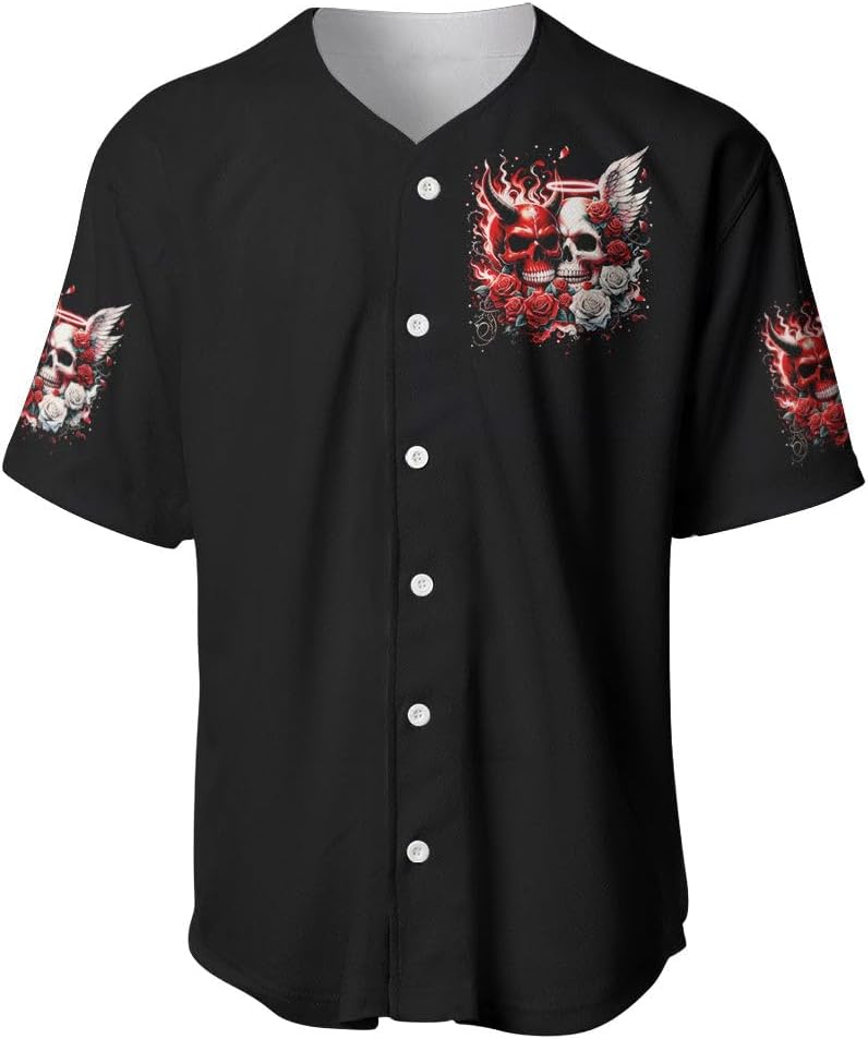 Skull Couple Mens Womens Baseball Jersey Skull Button Down Jersey Matching Outfits Couple Baseball Shirt Birthday Gift