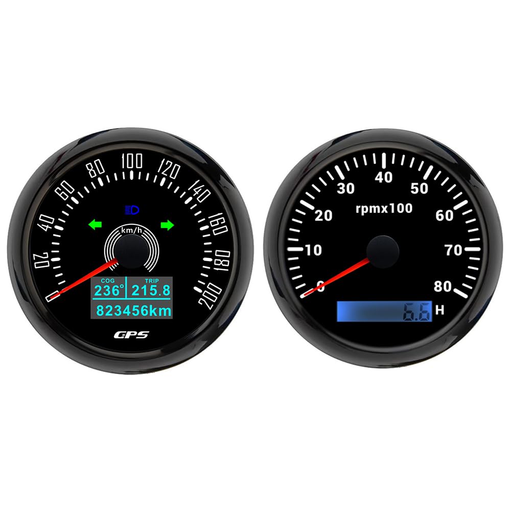 ELING Contachilometri GPS da 85 mm, contachilometri da 0 a 200 km/h con guida COG con contagiri da 0 a 8000 giri/min, contachilometri, set da 12 V 24 V con retroilluminazione a 7 colori per auto SUV