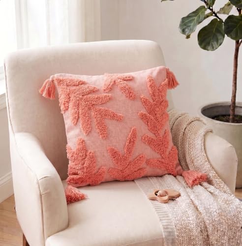 Image of Furnistitchs Premium Decorative Throw Cushion Pillow Cover Boho Home Decor - Living Room Bedroom Couch Sofa Cushion Covers 16 inch x 16 inch (2, Peach Leaves)