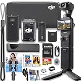 DJI Osmo Pocket 3 Creator Combo Bundle with Clip-On Transmitter/Recorder, Wide Angle Lens, Battery Handle, Mini Tripod, Carrying Bag + 3 in 1 Mic, 128GB Extreme Micro SD Card, Cleaning Kit
