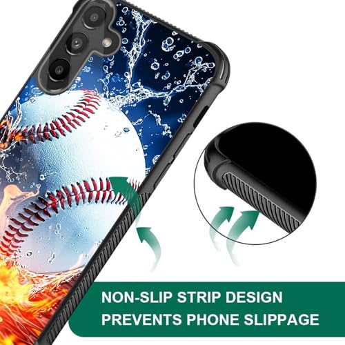 JHYYTUJTYP for Galaxy S25 Case,Tire Texture Non-Slip Soft TPU Hard Back Shockproof Anti-Scratch Protective Case for Samsung Galaxy S25 6.2 inch 2025,Baseball Ball on Fire and Water - image 3