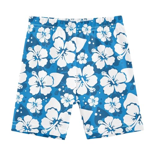 JHKKU Girls Hibiscus Blue Shorts Cotton Cartwheel Bike Kids Biker Under Dress Dance Short Girl Clothes 4T