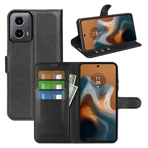 Kezaizhe Klapphülle für Moto G34 Hüllen PU Leder Wallet Schutzhülle Schutz Mobiltelefon Flip Back Cover für Motorola Moto G34 G 34 5G Tasche Handy Zubehör (Schwarz)