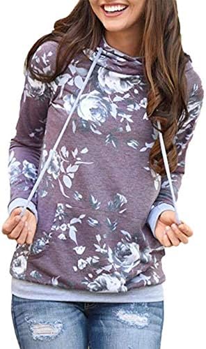 Barlver Women's Casual Hoodies Long Sleeve Sweatshirts Cowl Neck Drawstring Hooded Pullover Top with Pockets (X-Large, D-purple 2)