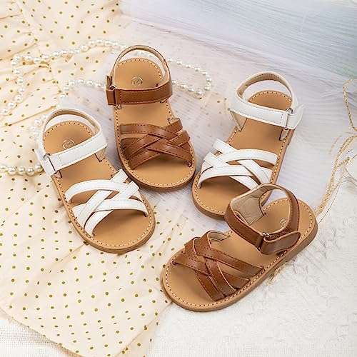 Miamooi Toddler Girls Summer Sandals Little Kid Open Toe Princess Dress Flats Sandals PU Leather Rubber Sole Wedding School Shoes2