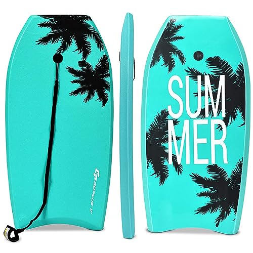 COSTWAY Bodyboard con Correa, Tabla de Surf Ligera para Niños Resistente de XPE, EPS y HDPE, Tabla de Surf Ligera con Cuerda y Correa para Muñeca (Verde, S)