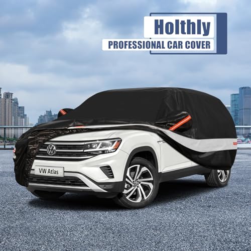 Image of Holhtly Car Cover Custom Fit for VW Atlas, Car Covers for Automobiles All Weather Waterproof Sun Snow Rain Wind Dust Protection, Outdoor Car Cover Black & Grey
