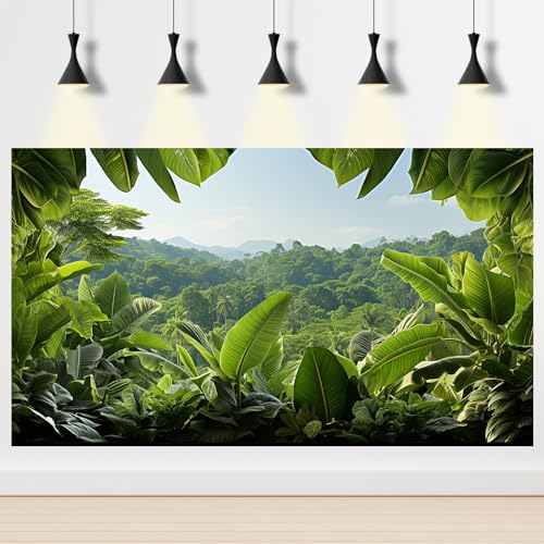 Image of Tropical Leaves Aquarium Background Rainforest Lush Green Jungle Plants Fish Tank Background Blue Sky Nature Mountains Reptile Tank Backgrounds Foggy Forest Reptile Enclosure Backgrounds 30x12in