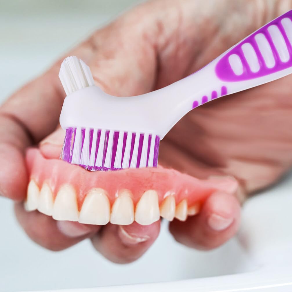 Spazzolino per Dentiera Doppia Faccia 8 Pezzi Pp e Nailon | Pulizia Protesi Dentali, Formato Compatto da Trasporto, Design Bilaterale per Uso Quotidiano