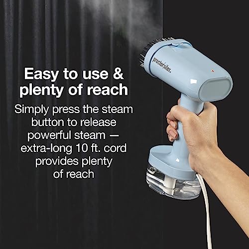 Image of Proctor Silex Compact Handheld Travel Steamer for Clothes & Mini Iron | 1200 Watts Ready in 45 Seconds | 7 Minutes of Continuous Use | Portable and Lightweight |120 ml Water Tank | Blue | 11557