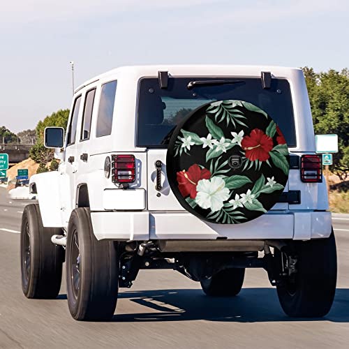 Image of Tropical Hawaiian Vintage Flower Red Hibiscus Spare Tire Cover with Backup Camera Hole Wheel Tire Cover Fit Trailer, RV, SUV and Many Vehicle 17inch