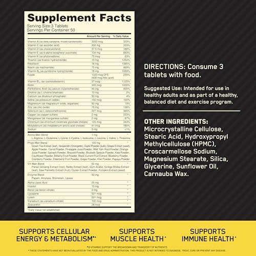 Optimum Nutrition Opti-Men, Vitamin C, Zinc and Vitamin D, E, B12 for Immune Support Mens Daily Multivitamin Supplement, 150 Count (Packaging May Vary) - Image 3
