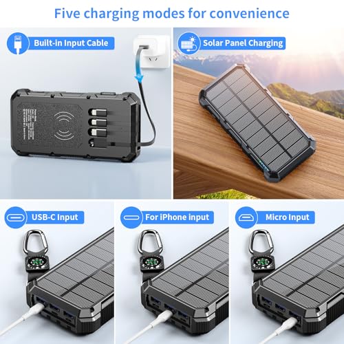 Image of Solar Charger Power Bank 49800mAh Wireless Charger QC 3.0 Fast Charging Power Bank 8 Outputs 4 Inputs Solar Portable Charger Compatible with All Mobile Devices,SOS /Strobe /Strong Flashlights (Black)