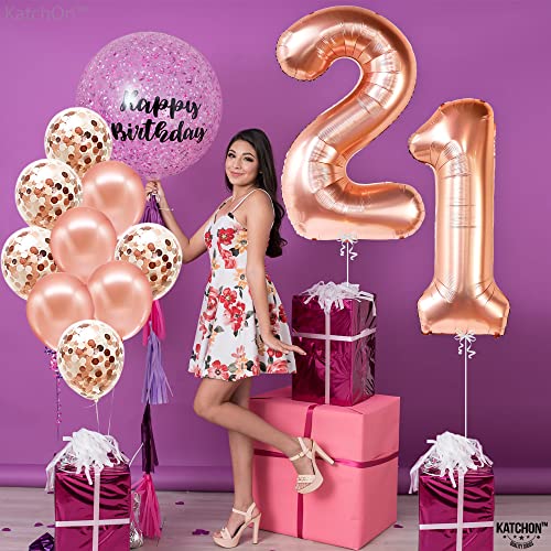 Katchon, Rose Gold 21St Birthday Balloons - 40 Inch | 21St Birthday Decorations For Her | Rose Gold 21 Birthday Balloon With Confetti Pack | Rose Gold 21 Birthday Balloons For Her | 21St Balloons #TOP7