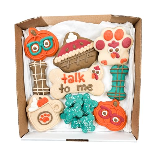 Wufers Dog Treat Gourmet Cookie Boxes | Handmade Hand-Decorated Dog Gifts | Made with Locally Sourced Ingredients (Cozy Fall)