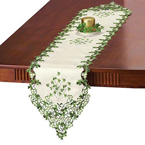 Collections Etc Embroidered Irish Clover Table Linens, Runner