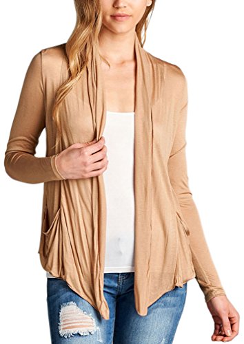 Image of ToBeInStyle Womens Open Front Long Sleeve Lightweight Asymmetrical Draped Cardigan with Side Pockets