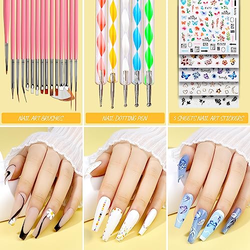 Teenitor Press On Nail Kit - Clear Coffin Nail Tips, Art Brushes, Dotting Pen, Glitter, Stickers & Rhinestones - Image 5