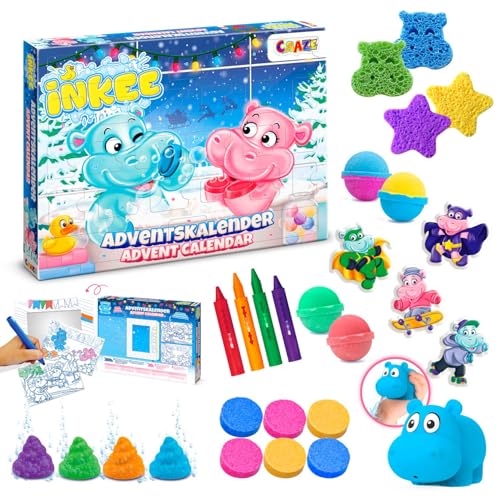 INKEE Badespaß Adventskalender Kinder - Badewannenspielzeug Weihnachtskalender mit Badekugel & Badebombe - kreativer Spielzeug Kalender für Kinder
