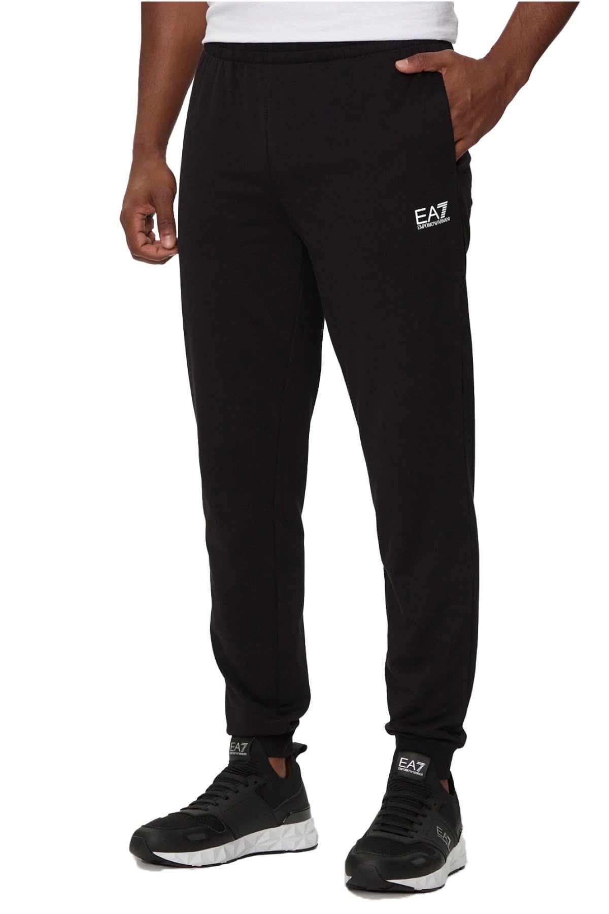 EA7 Men's Logo Joggers, Black/White, L