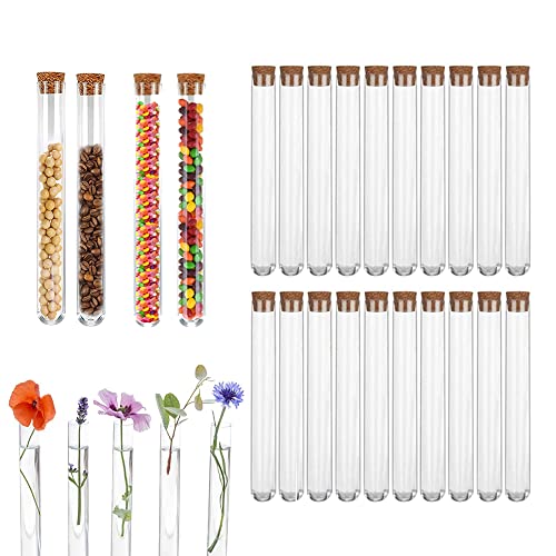 20 Stück Reagenzgläser Hartplastik mit Korken,Klar Plastik Reagenzgläser 150 x 16 mm, 20 ml Cover