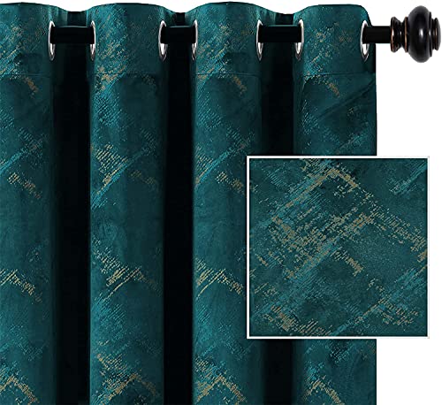 LINFKY Luxus Samt Blickdichte Vorhänge Thermogardine Gardinen Verdunkelungsvorhänge Für Schlafzimmer Foliendruck Samttülle Vorhangvorhänge Für Wohnzimmer, 2 Paneele (Teal,2X 132x240 cm) Cover