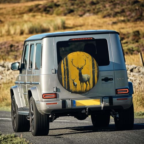 Image of Deer Spare Tire Cover Wheel Protectors Weatherproof Deer Pattern Wheel Covers Universal Fit for Trailer RV SUV Truck Camper Travel Trailers Accessories 15 Inch