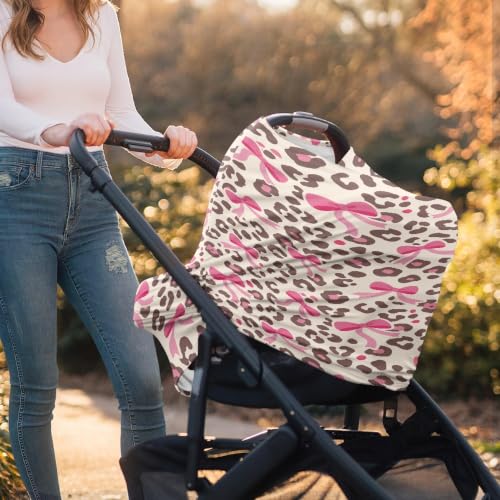 Image of Leopard Bow Nursing Cover Up for Breastfeeding, Baby Carseat Cover