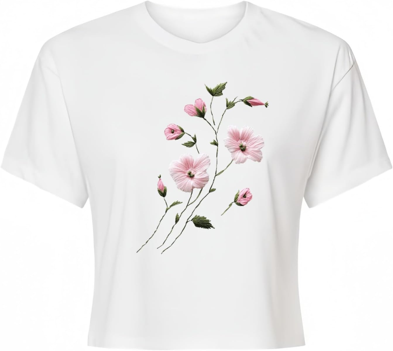 Womens Cotton Crop T Shirt Novelty Floral Print Short Sleeve Cropped Tees Summer Y2...