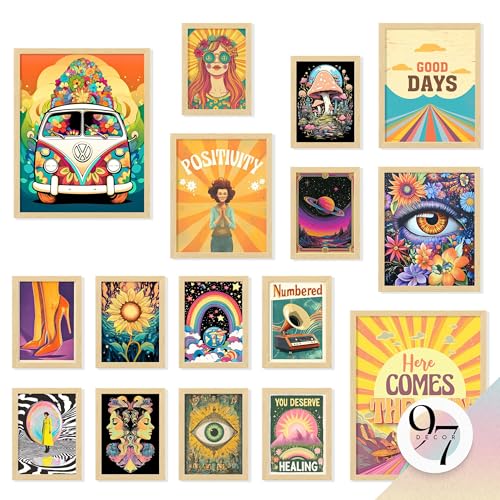 97 Decor Large 11x14 Hippie Room Decor For Bedroom Aesthetic - Large Cute Hippie Decor For Bedroom, Vintage Retro Posters For Dorm, Groovy 70s Wall Art Hippy Prints For Classroom Decorations (Unframed)