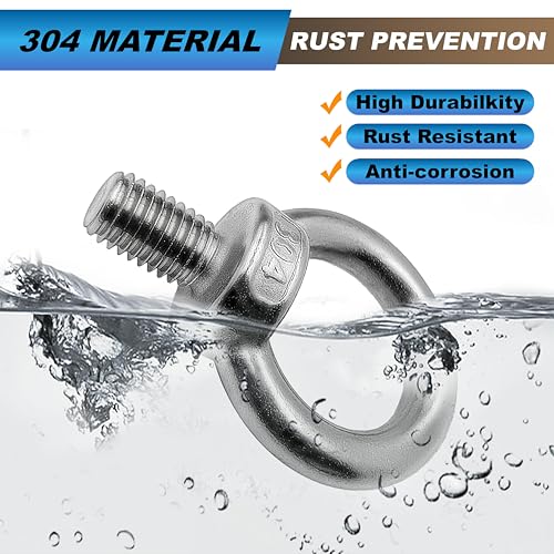 Image of 2 Pack M12 Eye Bolts with Nuts, 304 Stainless Steel 1 /2 inch x 4 inch Heavy Duty Lifting Eye Bolts, Metric M12x102mm Ring Eye Bolt for Hanging, Tie Down, Outdoor & Hardware Fixing (2, 1 /2 inchx4 inch)