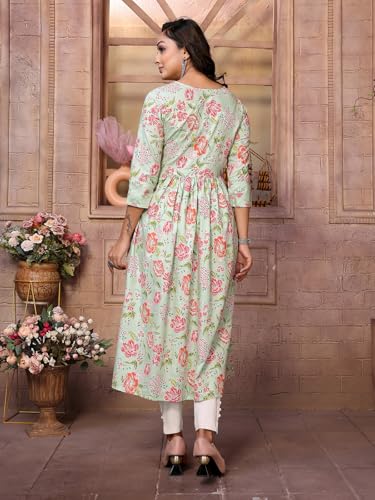Image of rangita Women Rayon Regular Fit Calf Length Printed Anarkali Kurti | Kurta