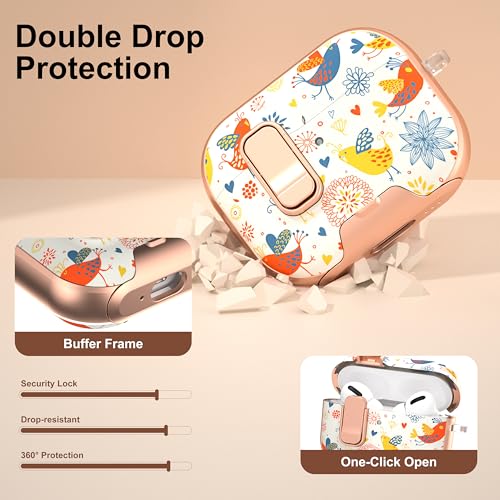 Image of for Apple AirPods Pro 3 Case 2025 with Safety Lock & Foldable Phone Stand | Double Drop Protection,Two-Piece Design, Airpod Pro 3 Case with Keychain & Cleaner Kit, Support Wireless Charging, Chicken