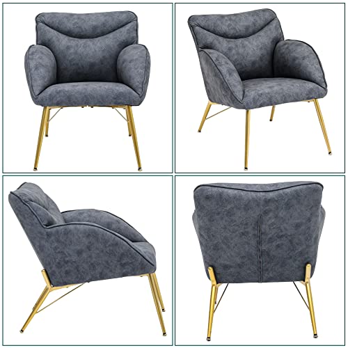Wentment Modern Accent Chair With Ottoman, Comfy Upholstered Chair With Golden Legs For Living Room, Office, Mid Century Armchair Reading Lounging Side Chair(Deep Grey) #TOP3