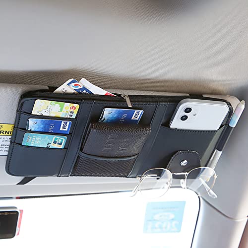 Sac de Rangement de Pare-Soleil pour Voiture, Pare-Soleil Voiture Organisateur, Multi-Usages Pare-Soleil de Pochette pour Carte Téléphone Portable Stylo Lunettes CDs Documents - Noir