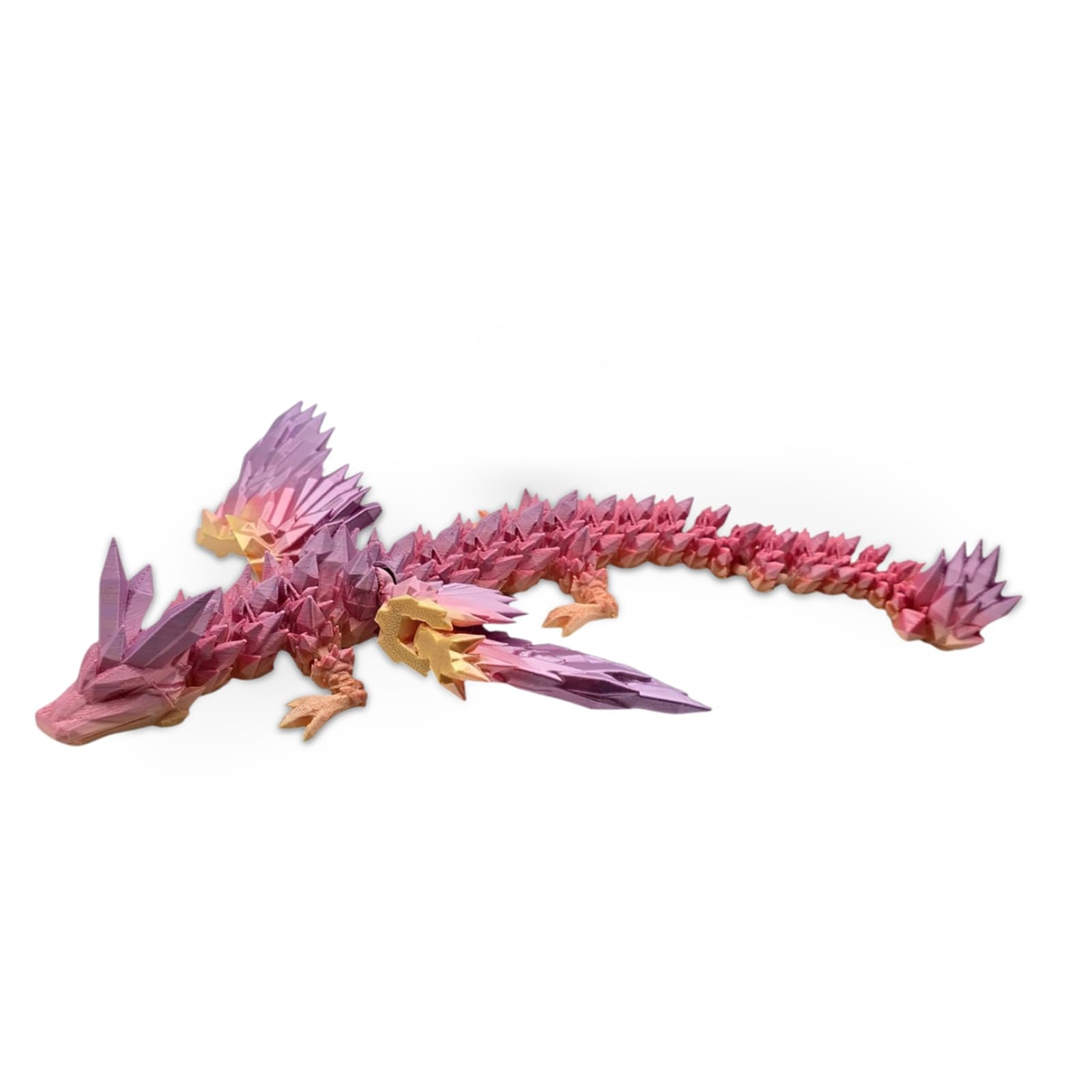 3D Printed Articulated Dragon Toy - 40cm Long with Expandable Wings & Vibrant Gradient Colors - Flexible Fidget Sensory Figure for Kids & Adults (Pink)