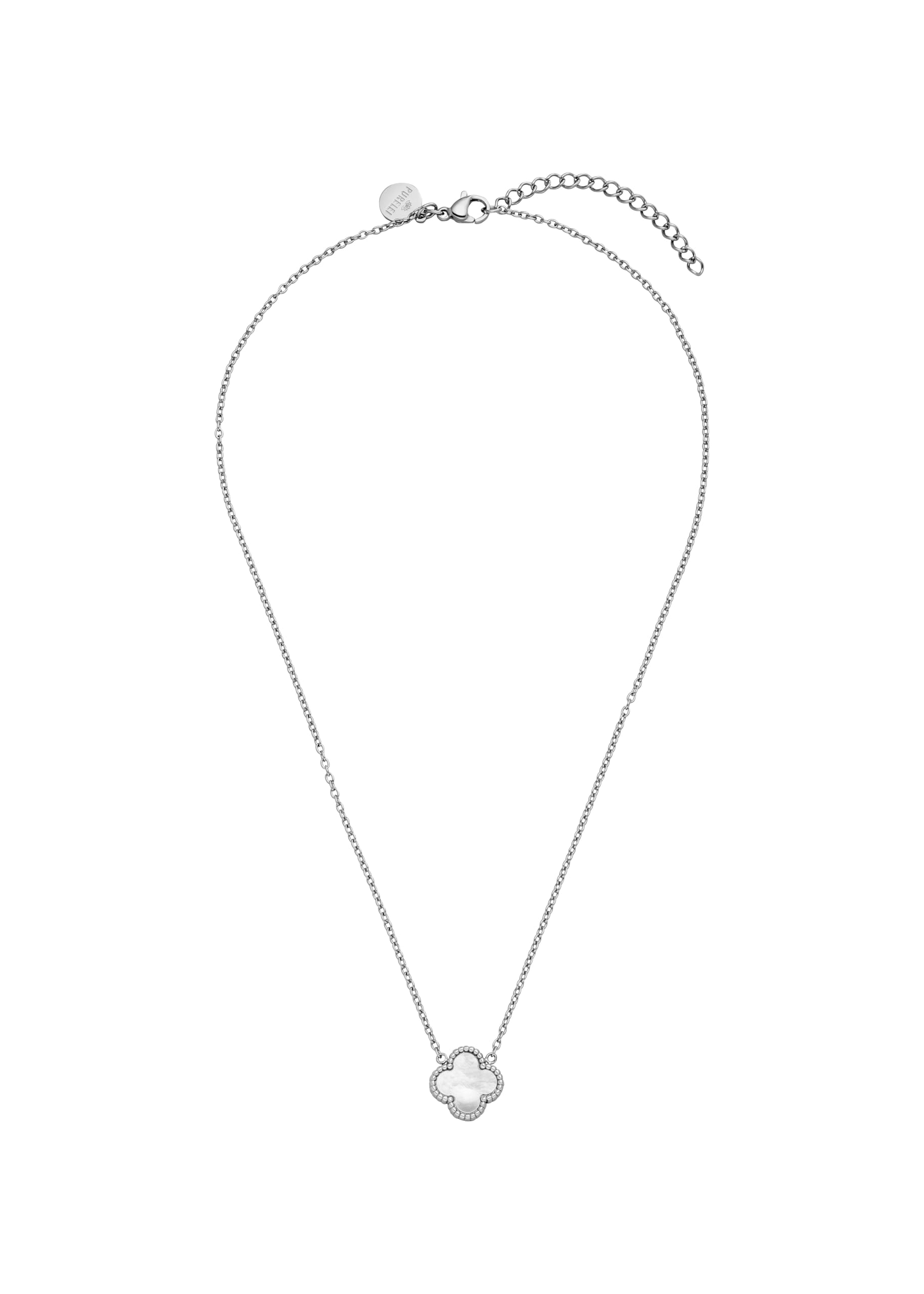 Purelei Lucky Pearl Kette – Halskette mit perlmuttfarbenem Kleeblatt-Anhänger, wasserfest & verstellbar – Edelstahl, 14K vergoldet, 18K rosévergoldet oder silberfarben
