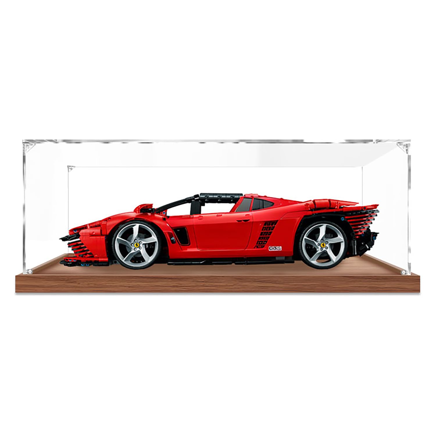 Akrylowa witryna do Lego 42143 do modelu Ferrari Daytona SP3, pyłoszczelne pudełka ekspozycyjne na przedmioty kolekcjonerskie, gabloty do modeli samochodów (62 x 30 x 20 cm) (kolor drewna-2 mm)