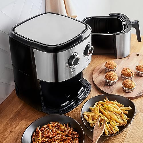 Karaca Multifry Inox 1700W Doppelfritteuse 5,5 Liter XL, Öl verspritzt, großen Behälter, Geruchsneutral ist, Luftzirkulationstechnologie, Temperatur und Zeit können, Antihaftbeschichtung – Bild 3