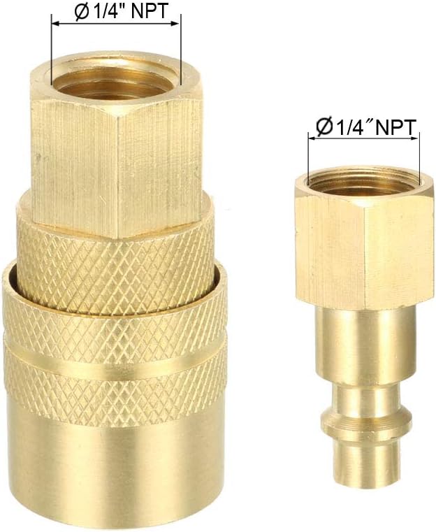 uxcell High-Flow Plug Assortment, Brass Quick Coupler Plug Air Hose Fitting Quick-Connect Fitting, 1/4" NPT 5pcs