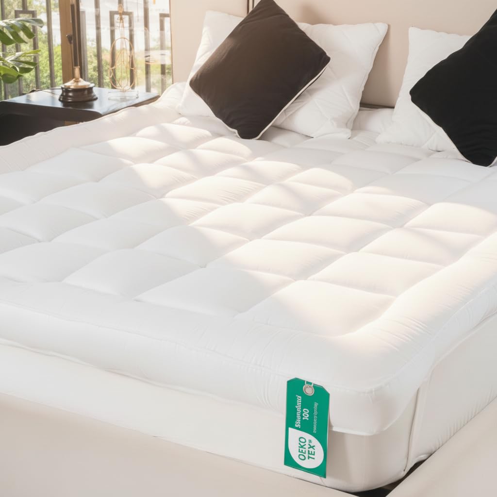 Super King Mattress Topper 10cm Deep 1000 GSM Luxury Comfort | 100% Microfiber Thick Mattress Topper with Breathable Quilted Design for Pressure Relief | Firm Mattress Toppers (182x200cm)