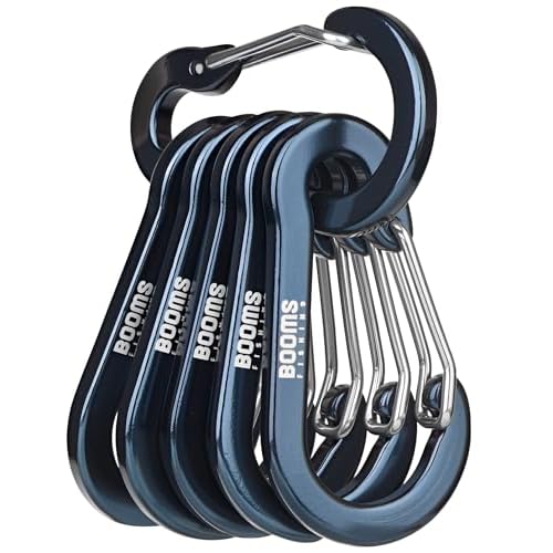 Booms Fishing CC1 Multi-Use Carabiner Clip, 6 Pack Small Caribeener Clips, Mini Keychain Caribeaner Clip 2 inch, Aluminum D Ring Carabiners, Multi-colored Deep Blue,6pcs