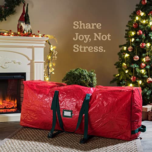 Zober-Rolling-Large-Christmas-Tree-Storage-Bag-Fits-Artificial-Disassembled-Trees-Durable-Handles-Wheels-for-Easy-Carrying-and-Transport-TearWaterproof-Polyethylene-Plastic-Duffle-Bag-75-Ft-Red