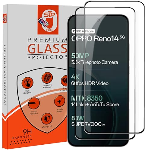 Image of Premium Tempered Glass Screen Protector Guard Compatible For Oppo Reno 14 5G (6.59 Inch, Pack of 2) | Edge to Edge Coverage With Easy to installation kit for Smartphone